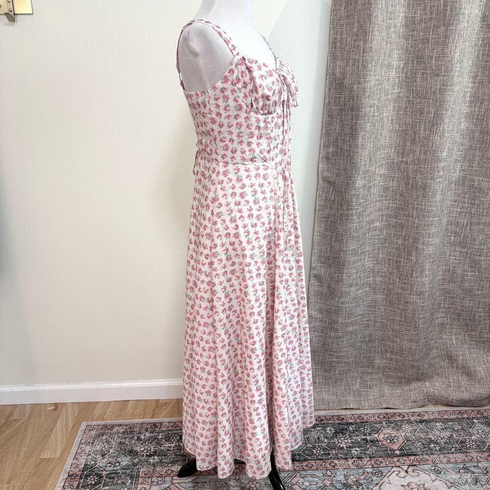 Petal & Pup Milkmaid Floral Maxi Dress M Pink Roses Corset Basque Waist Cottage - Picture 2 of 13